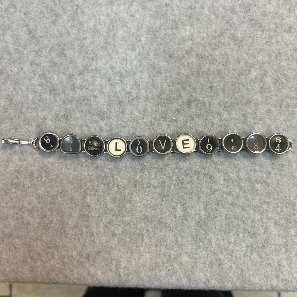 "LOVE" Antique Typewriter Key Bracelet / Wristlet Artisan 11 Keys 7-1/4" Inches